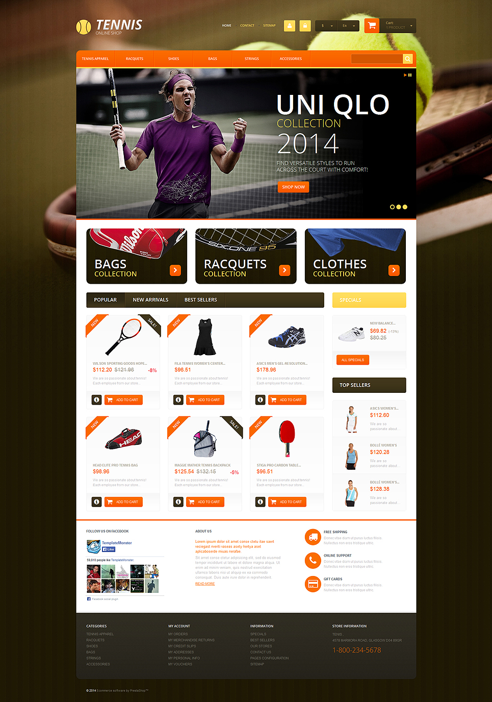 9+ Tennis Apparel and Equipment Ecommerce Website Templates (Tennis PrestaShop Themes)