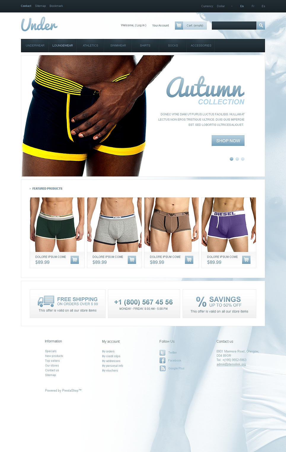 Underwear for Men PrestaShop Theme (template for PrestaShop) Item Picture