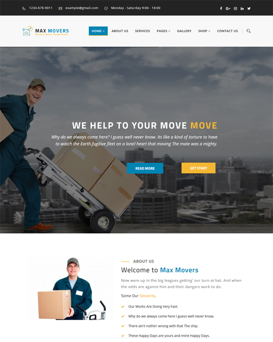 wordpress themes movers moving companies