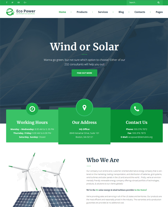wordpress themes solar wind alternative renewable energy company