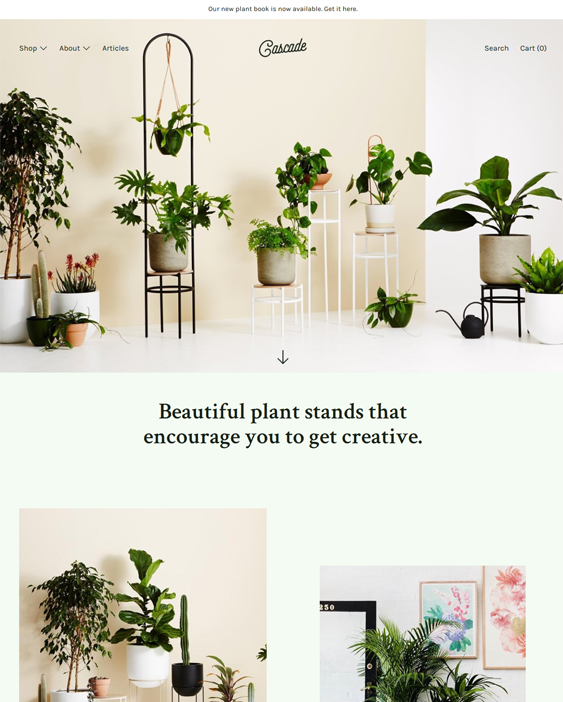 cascade classic shopify theme for selling plants online