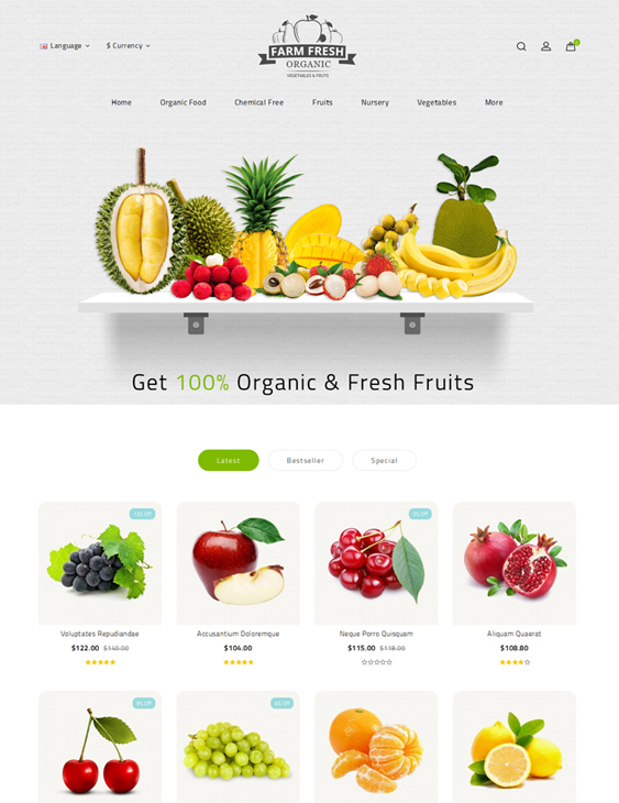opencart themes for food stores
