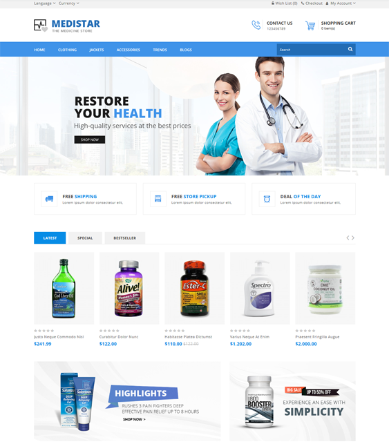 opencart themes health medical stores