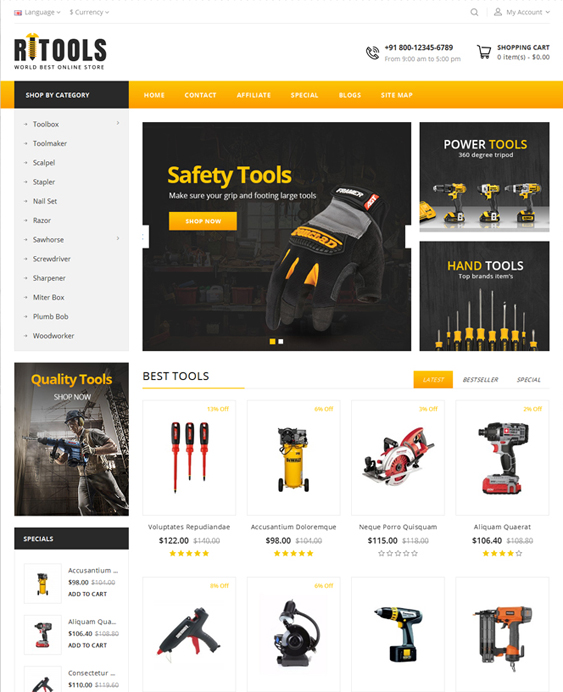 opencart themes tool hardware stores