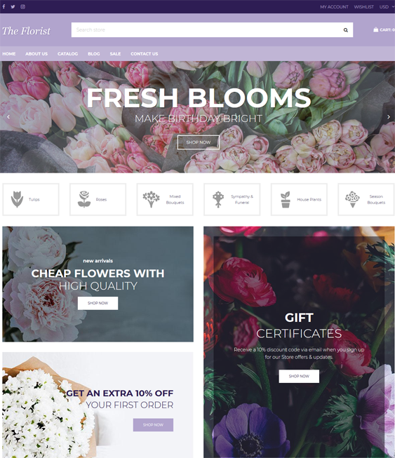 shopify themes selling plants flowers