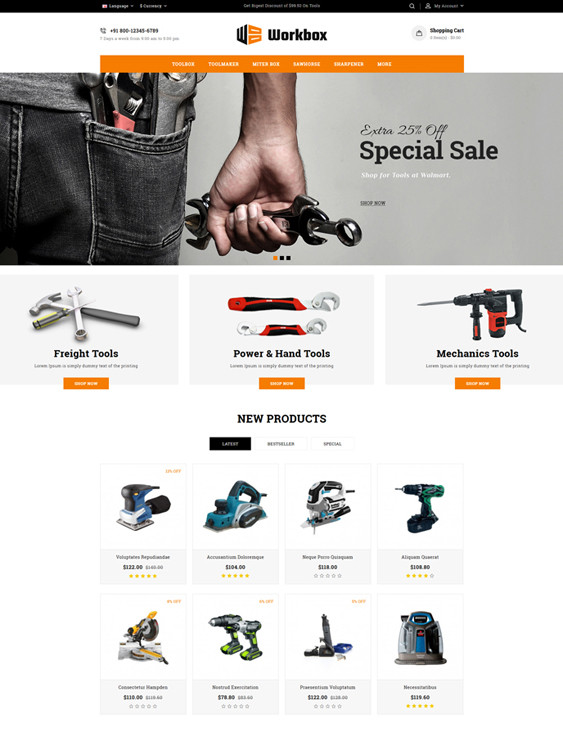 opencart themes tool hardware stores