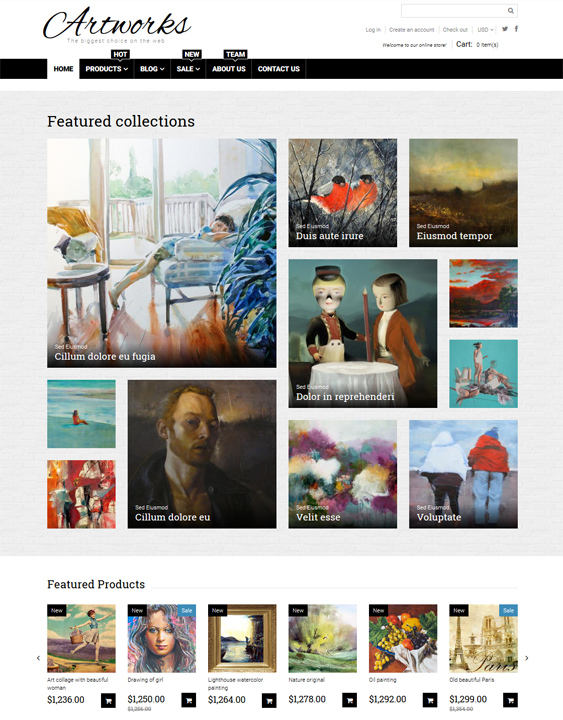 shopify themes artwork prints paintings