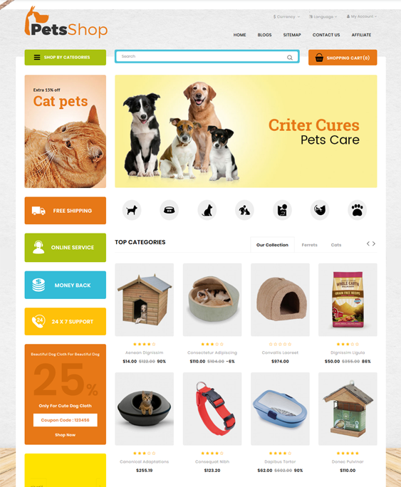 opencart themes animals pets