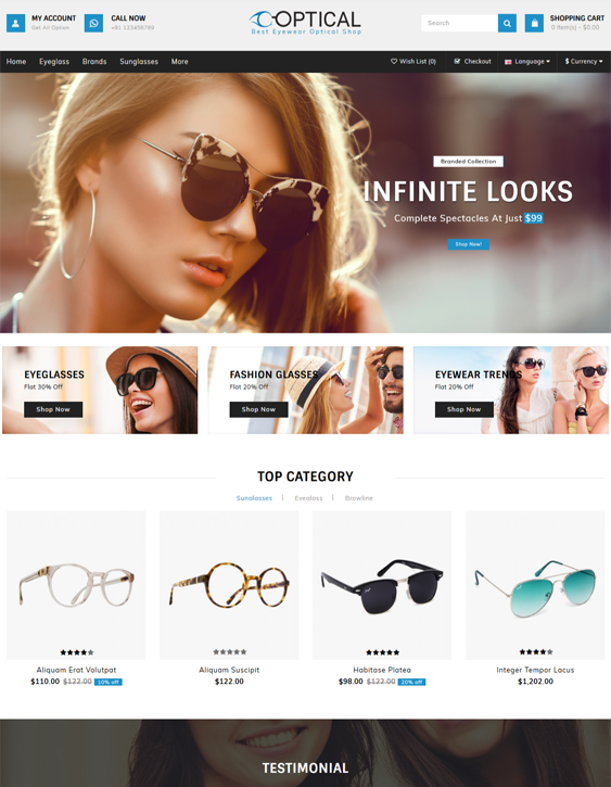 best opencart themes for selling eyewear and sunglasses feature