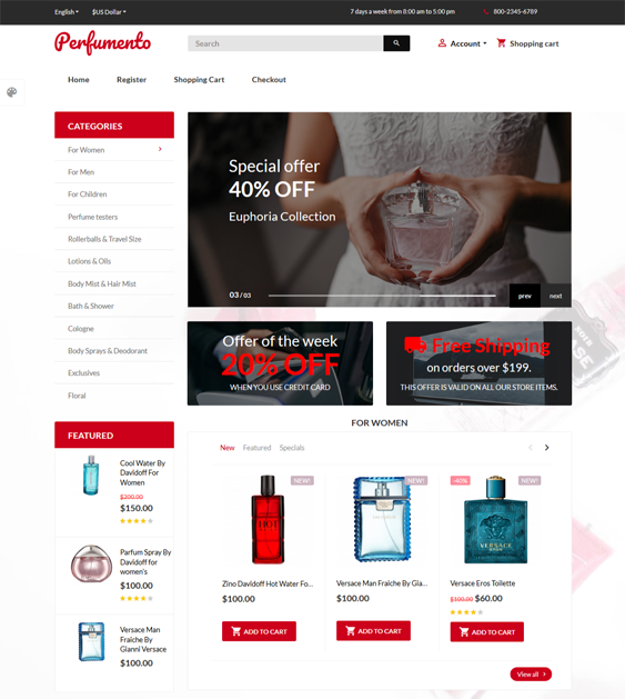 OpenCart themes for selling makeup, hair products, cosmetics, perfume, and beauty products