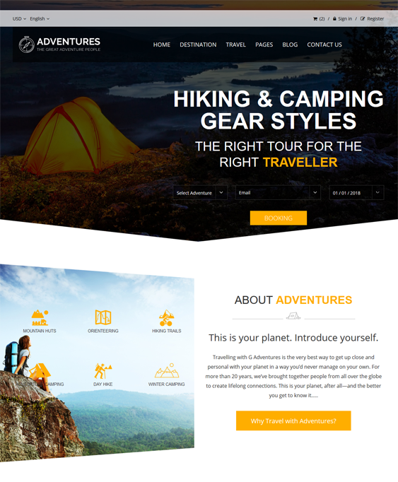 wordpress themes outdoor activities camping hiking