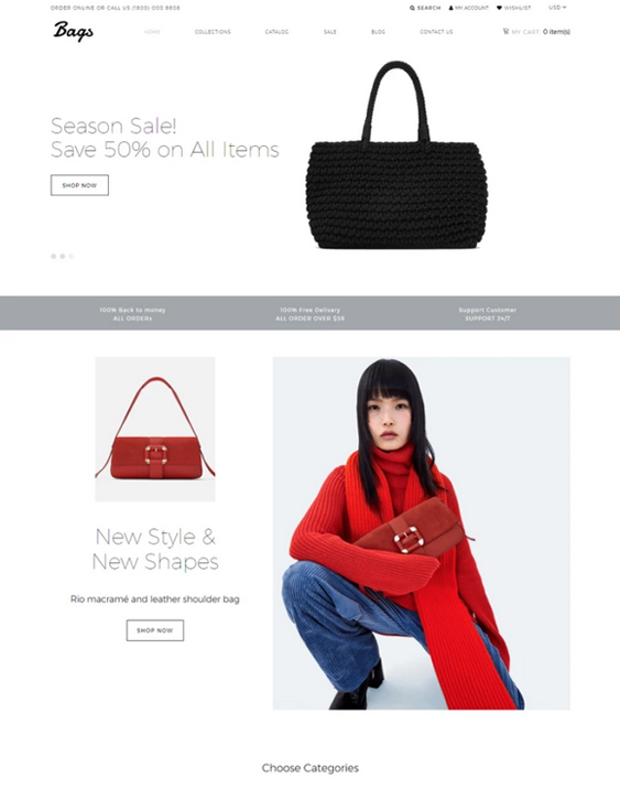 shopify themes for selling handbags purses backpacks