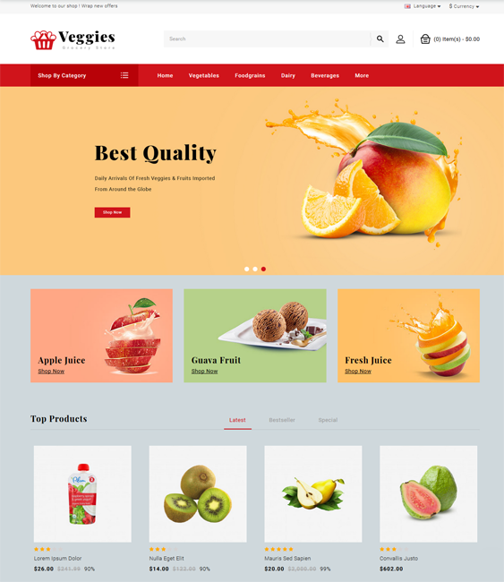 opencart themes for selling groceries food baked goods