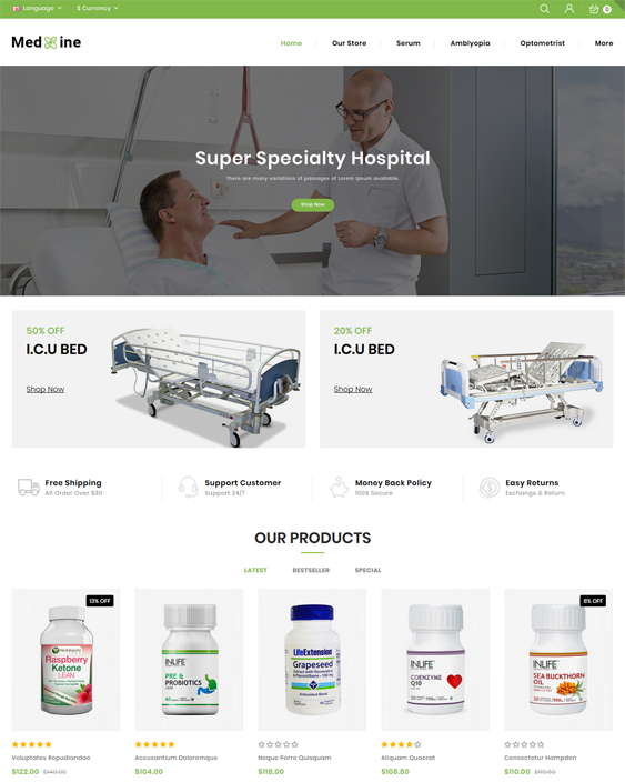 opencart themes for health medical stores