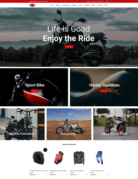 best shopify themes for selling motorcycles accessories feature