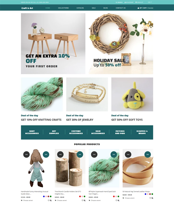 shopify themes for selling handmade arts crafts goods