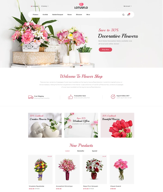 opencart themes for florists flower shops