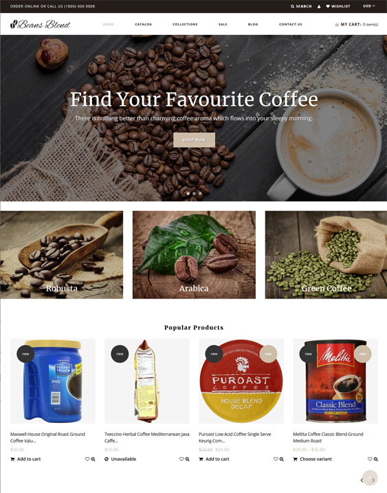best shopify themes for online coffee shops feature