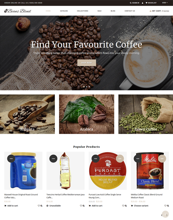 shopify themes for online coffee shops
