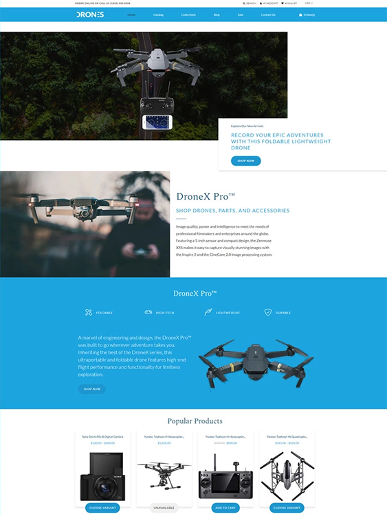 drone shop shopify themes feature