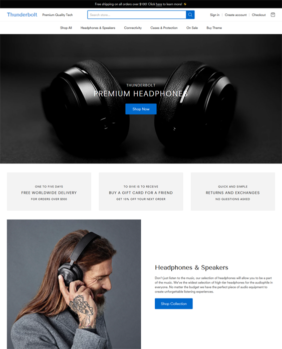 providence thunderbolt shopify theme for selling earbuds and headpones