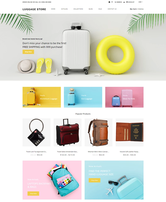 shopify themes for selling handbags suitcases purses wallets