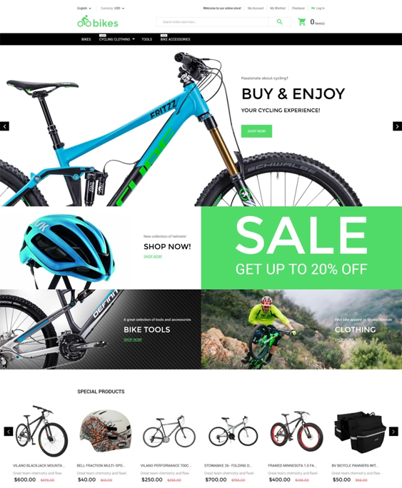 magento themes for bicycle and motor bike stores