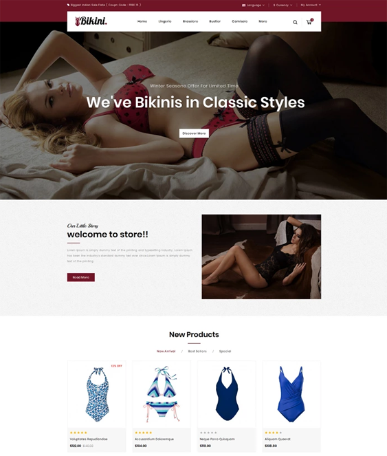 opencart themes for selling bikinis lingerie underwear swimwear