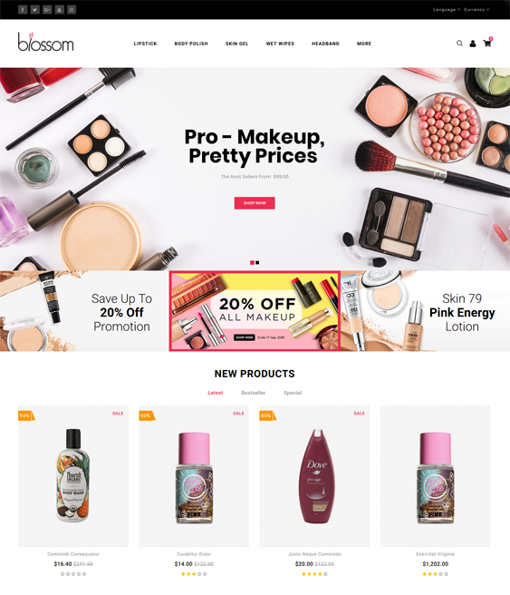 best opencart themes for selling beauty products makeup cosmetics feature