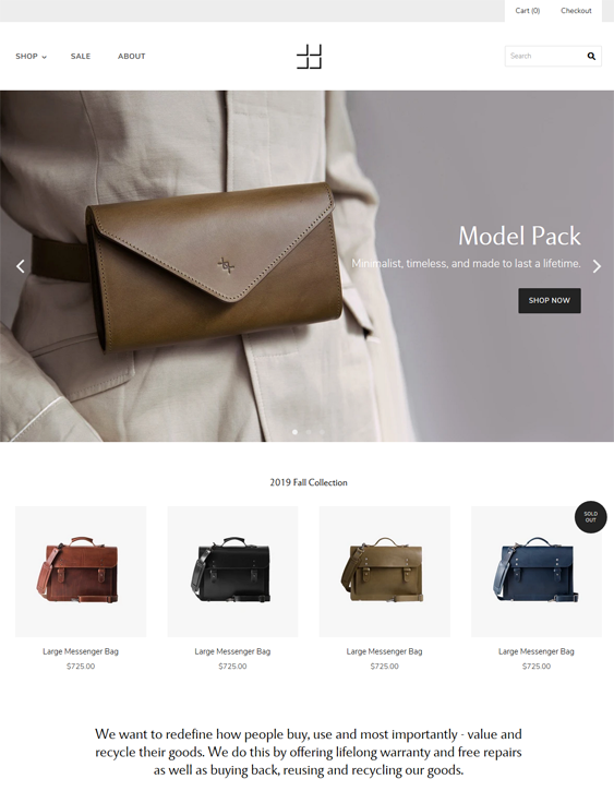 shopify themes for selling handbags suitcases purses wallets
