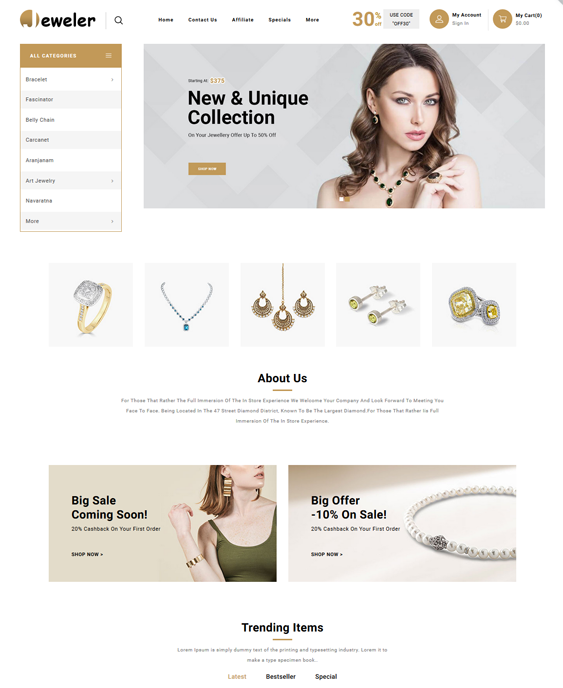 opencart themes for jewelry stores