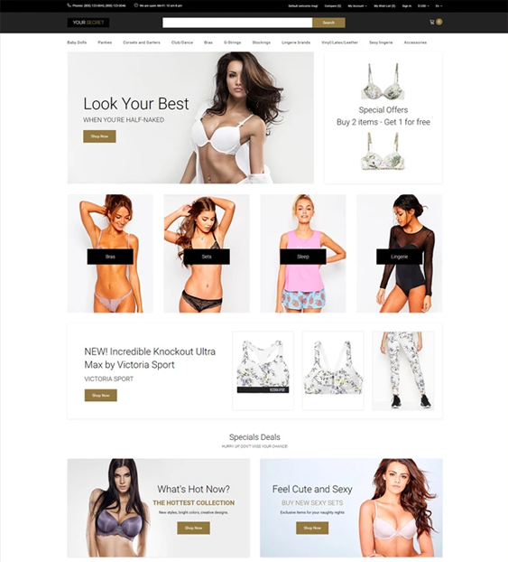 opencart themes for selling bikinis lingerie underwear swimwear