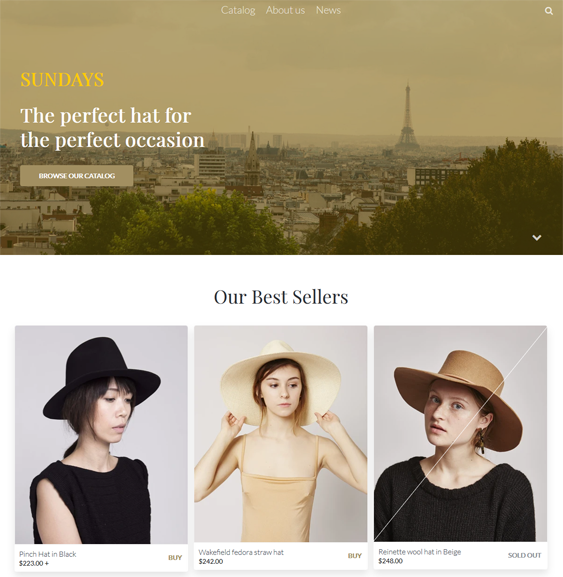 hat store shopify themes feature