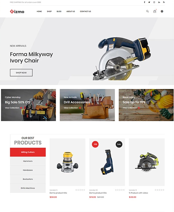 Shopify Themes For Online Tool Stores feature