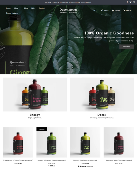 flow queenstown shopify themes for selling food online