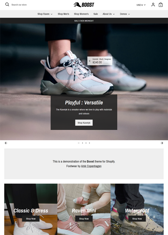 boost inspire footwear shopify theme