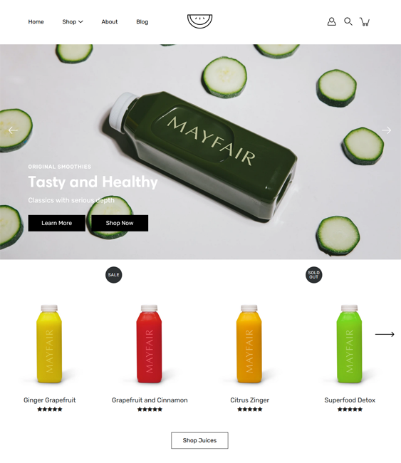 modular mayfair shopify theme for selling fresh juices and healthy smoothies
