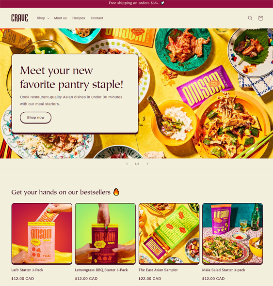 crave free shopify themes for selling food online