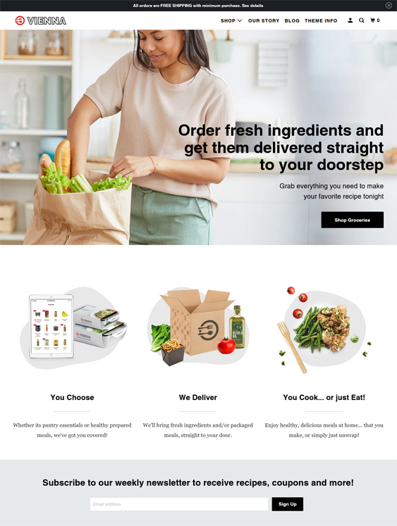 parallax vienna shopify themes for selling food online