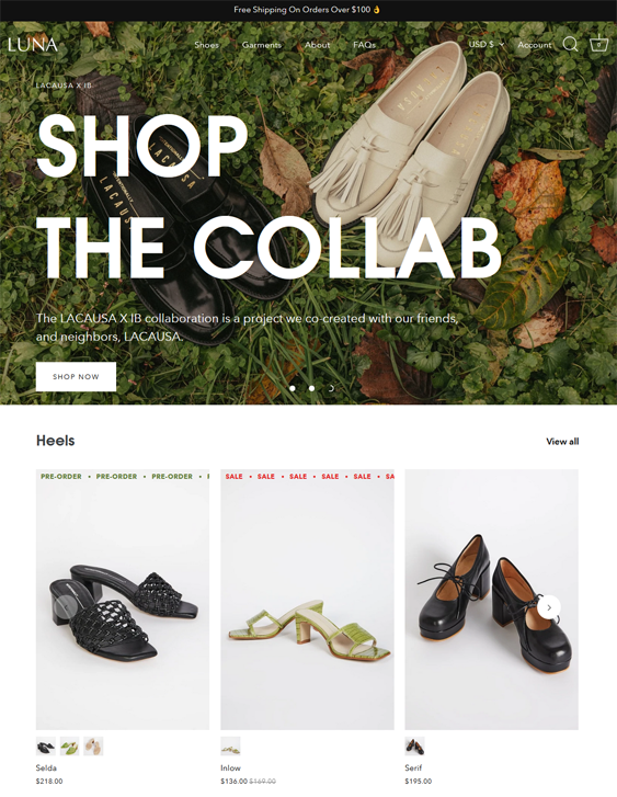 showcase luna footwear shopify theme