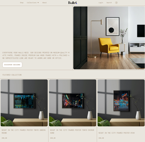 bullet khaki shopify theme for artists and art galleries