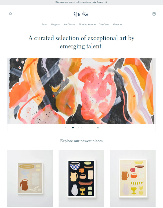 studio free shopify theme for artists and art galleries