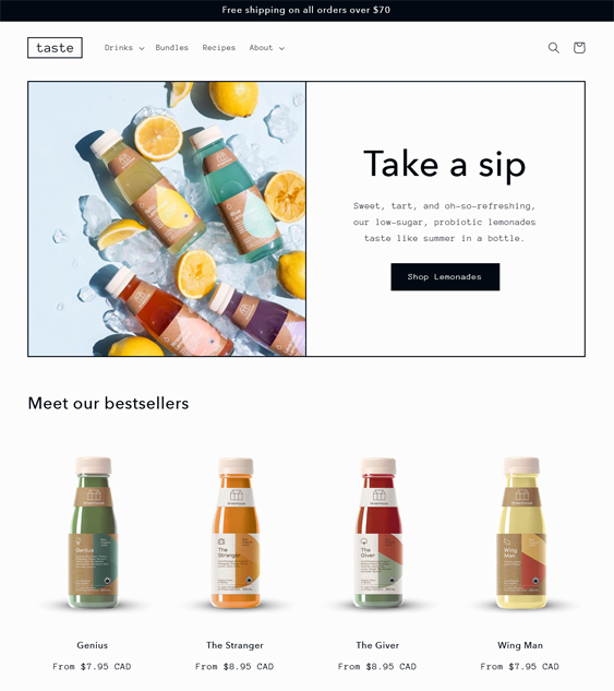 taste free shopify theme for selling fresh juices and healthy smoothies