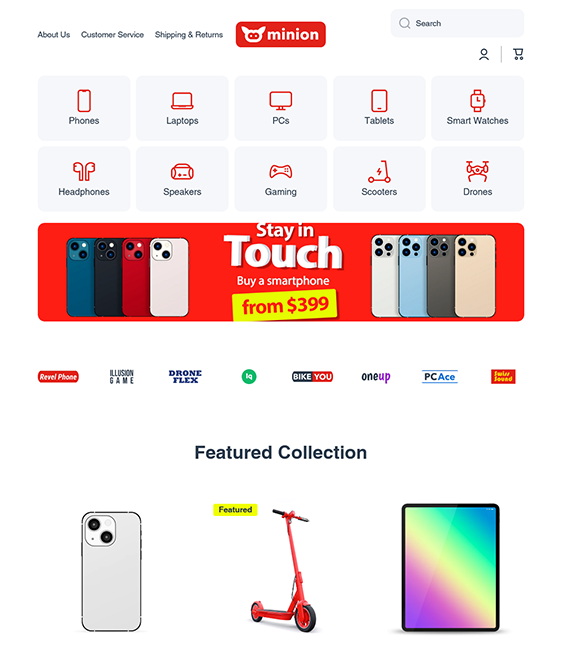 minion red shopify theme for online electronics stores