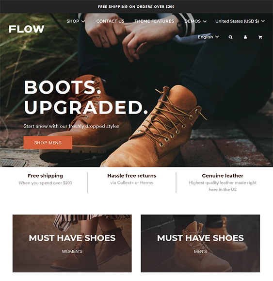 flow byron footwear shopify theme