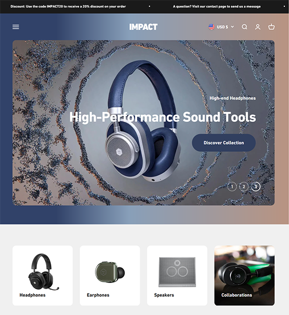impact sound shopify theme for selling earbuds and headpones
