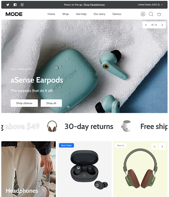 mode horizon shopify theme for selling earbuds and headpones