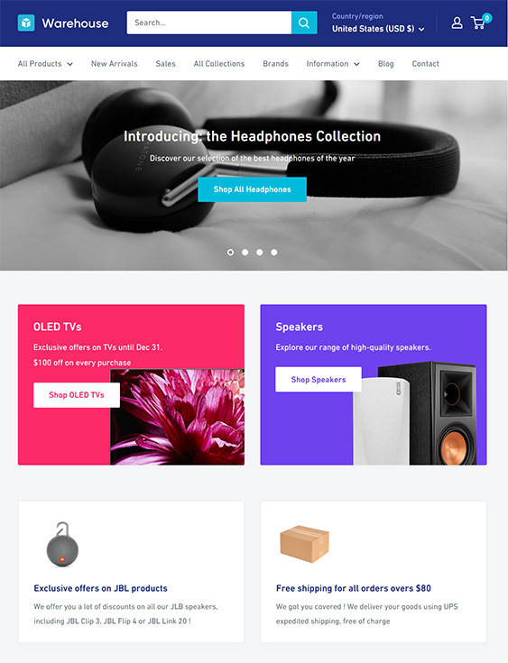 warehouse metal shopify theme for selling earbuds and headpones