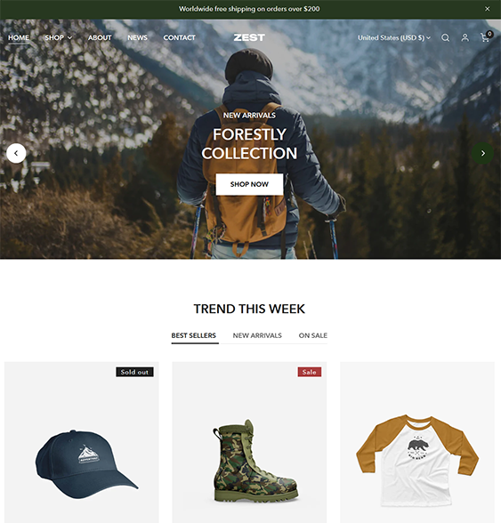 zest gusto outdoor goods shopify theme