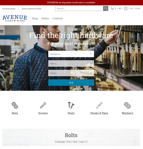 avenue precise shopify themes for tool and hardware stores